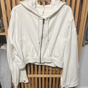Free People White Cropped Oversized Long Sleeve Hoodie